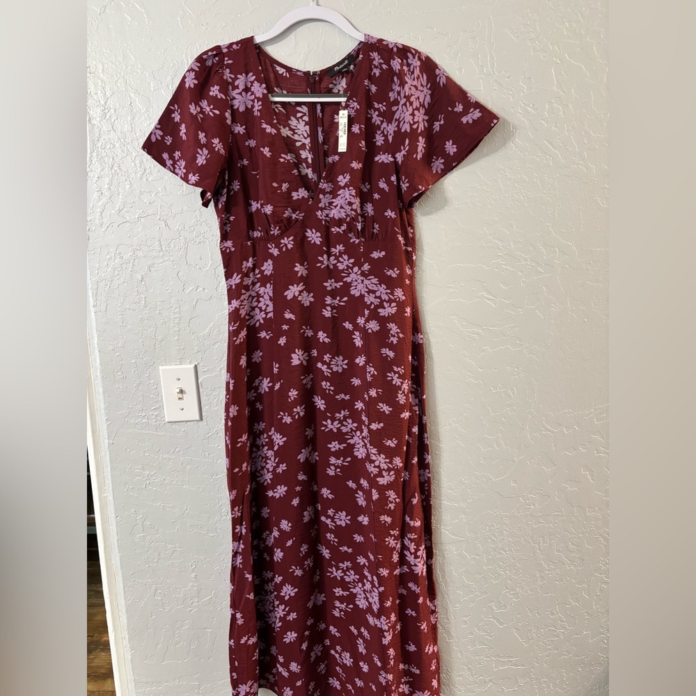 Madewell Burgundy Maxi Dress with Lavender Floral Print